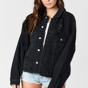 LF Distressed Black Denim Jacket